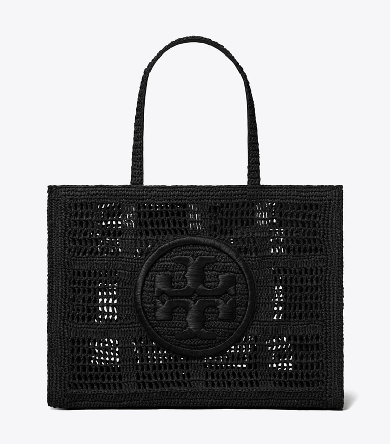 Tory Burch designer borse shopping Shopping Ella grande lavorata a mano a uncinetto in Black angle