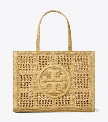 Tory Burch designer borse shopping Shopping Ella grande lavorata a mano a uncinetto in Natural front