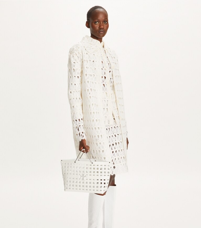 Tory Burch designer borse shopping Shopping Ella in pelle a rilievo effetto coccodrillo in Blanc angle