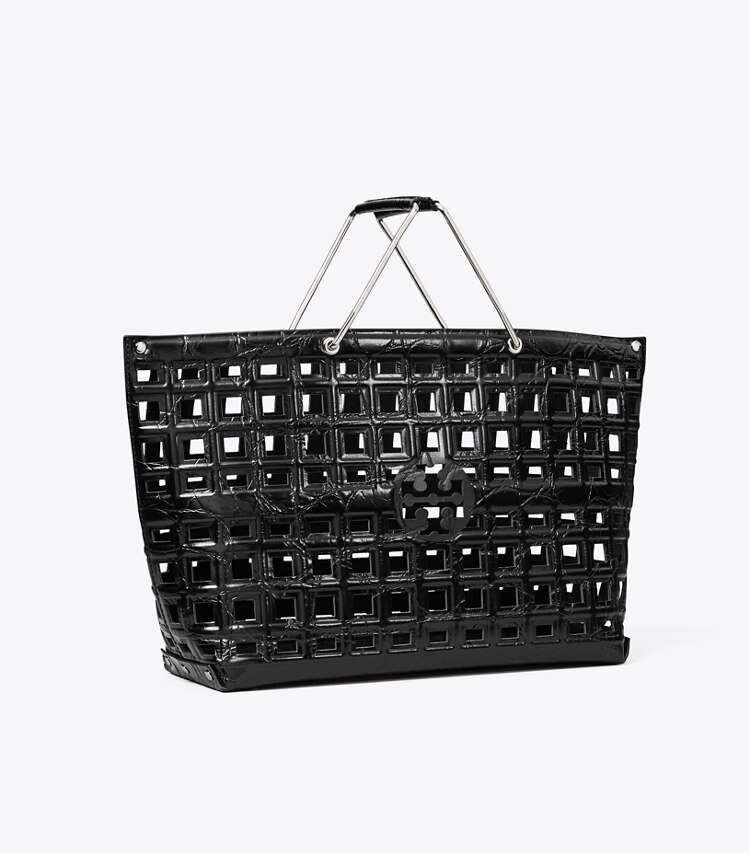 Tory Burch designer borse shopping Shopping Ella in pelle a rilievo effetto coccodrillo in Black angle