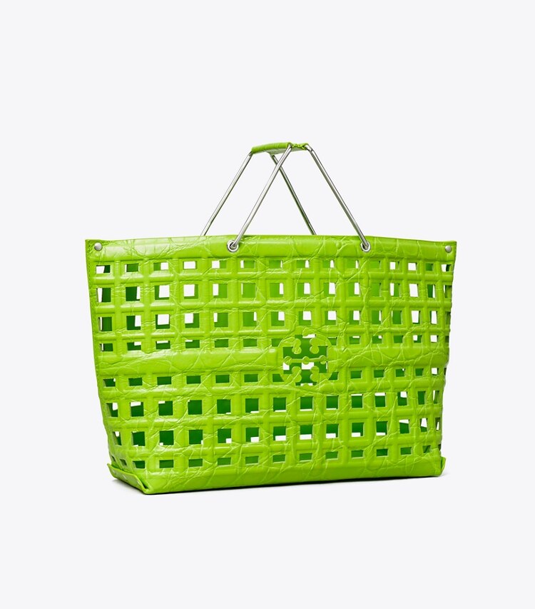 Tory Burch designer borse shopping Shopping Ella in pelle a rilievo effetto coccodrillo in Bright Fern angle