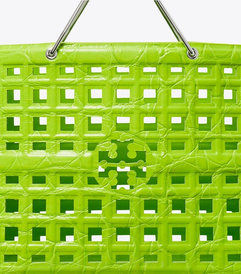 Tory Burch designer borse shopping Shopping Ella in pelle a rilievo effetto coccodrillo in Bright Fern angle