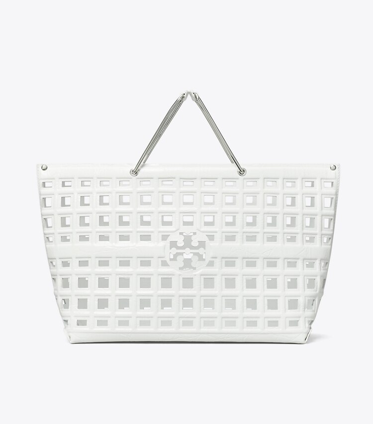 Tory Burch designer borse shopping Shopping Ella in pelle a rilievo effetto coccodrillo in Blanc front