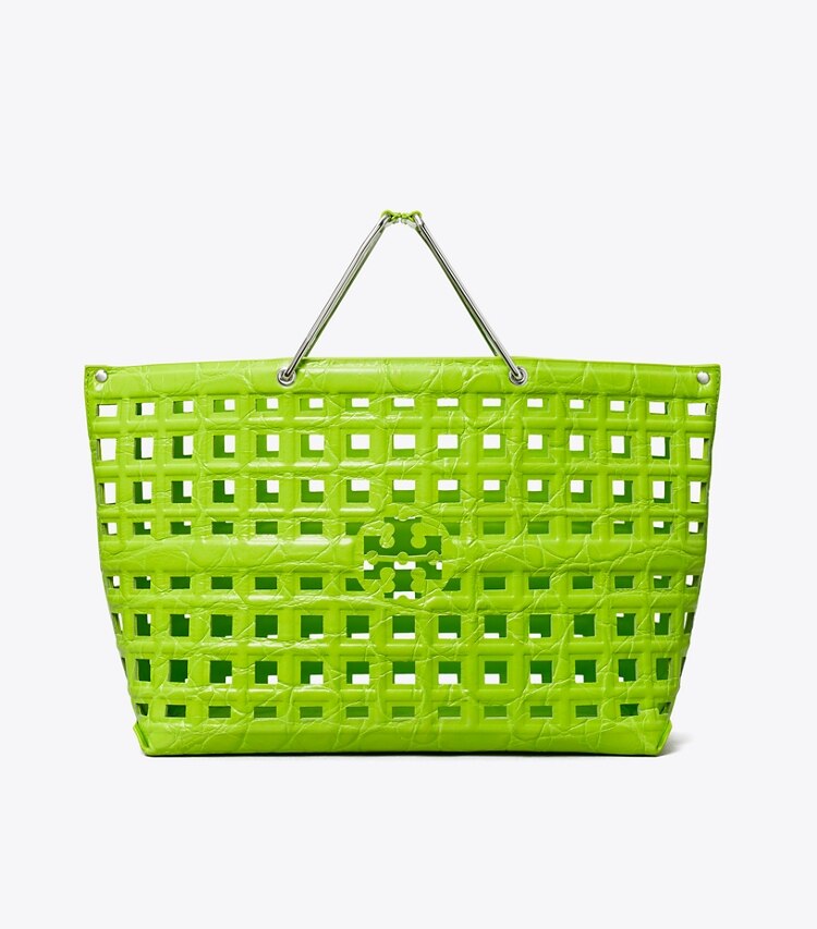 Tory Burch designer borse shopping Shopping Ella in pelle a rilievo effetto coccodrillo in Bright Fern front