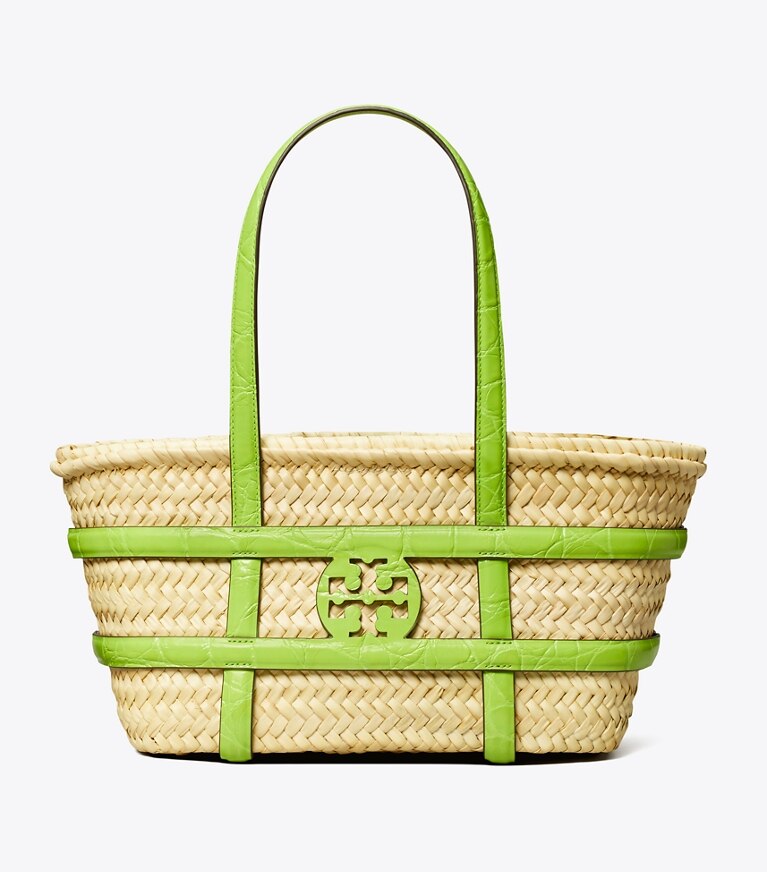Tory Burch designer borse shopping Shopping Ella piccola in paglia a cesto in Bright Fern angle