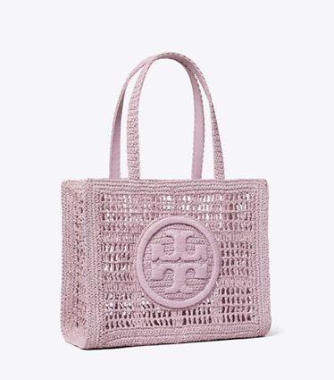 Tory Burch designer borse shopping Shopping Ella piccola lavorata a mano a uncinetto in Pale Purple angle