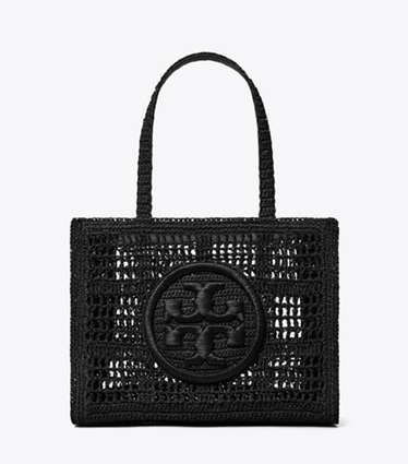 Tory Burch designer borse shopping Shopping Ella piccola lavorata a mano a uncinetto in Black front