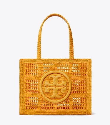 Tory Burch designer borse shopping Shopping Ella piccola lavorata a mano a uncinetto in Peachy front