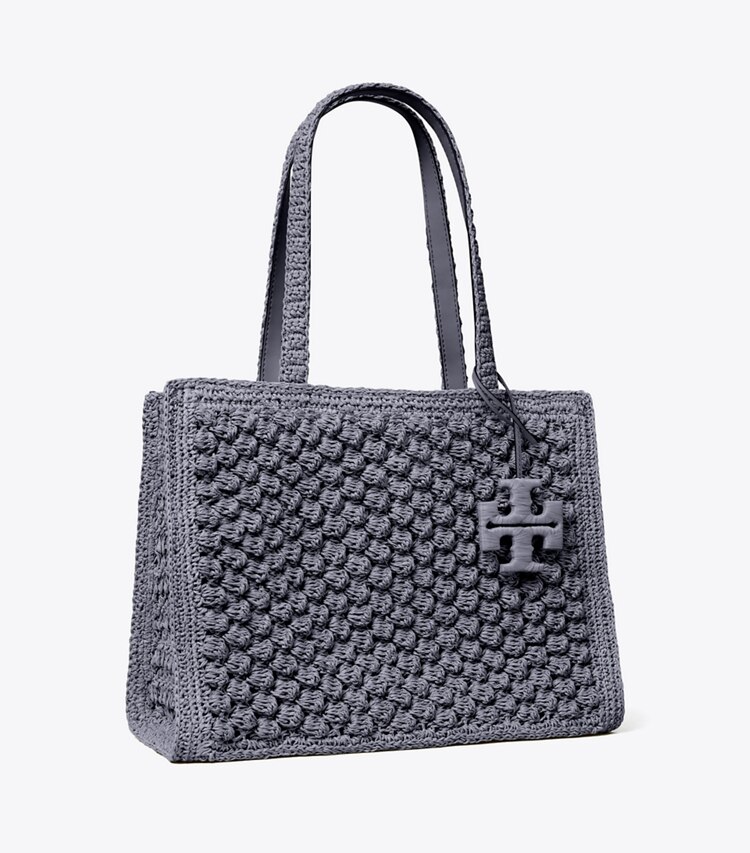 Tory Burch designer borse shopping Shopping Ella Popcorn piccola lavorata a mano all’uncinetto in Gray angle