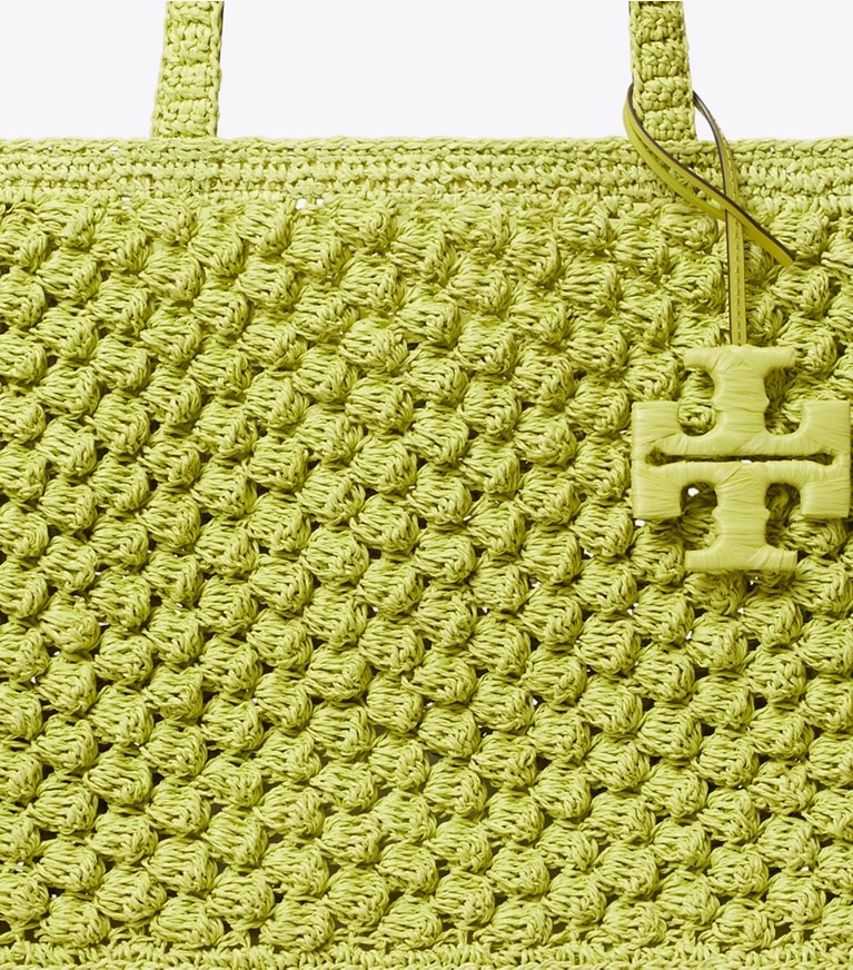 Tory Burch designer borse shopping Shopping Ella Popcorn piccola lavorata a mano all’uncinetto in Citrus Green dettaglio