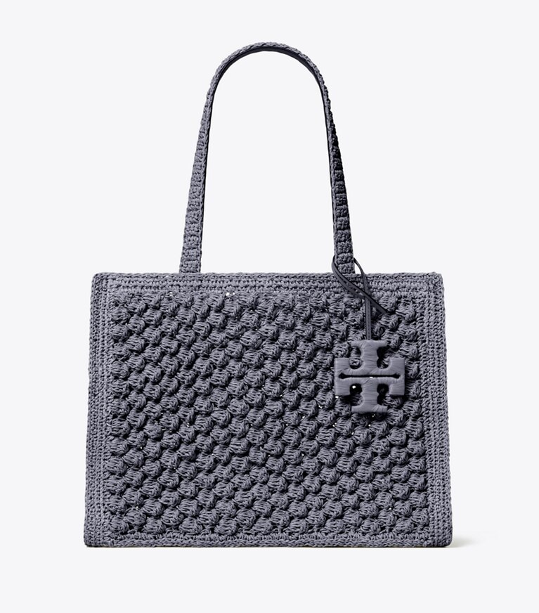 Tory Burch designer borse shopping Shopping Ella Popcorn piccola lavorata a mano all’uncinetto in Gray front
