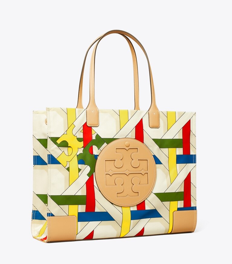 Tory Burch designer borse shopping Shopping Ella stampata in French Cream Basketweave angle