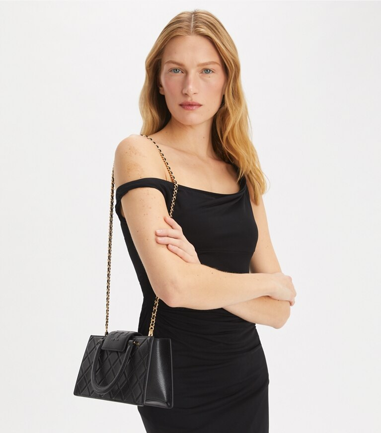 Tory Burch designer bauletto Shopping Fleming East-West in Black angle