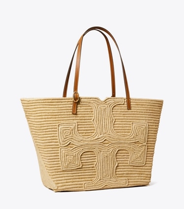 Tory Burch designer borse shopping Shopping grande Ella strutturata in paglia in Natural angle