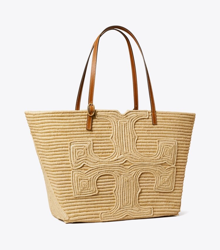 Tory Burch designer borse shopping Shopping grande Ella strutturata in paglia in Natural angle