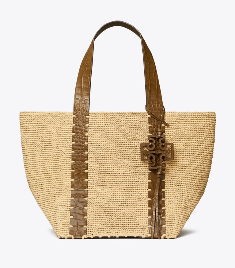 Tory Burch designer borse shopping Shopping in paglia in Natural / Wild Olive angle