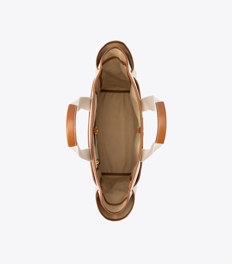 Tory Sport designer borse shopping Shopping in tela da tennis bicolor in Natural Brown superiore