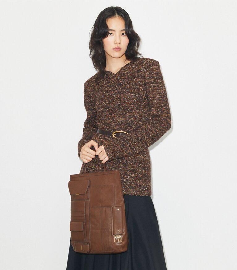 Tory Burch designer borse shopping Shopping Multi-Pocket in Swiss Coffee angle