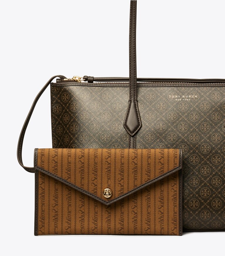 Tory Burch designer borse shopping Shopping Perry piccola in tela rivestita in French Press angle