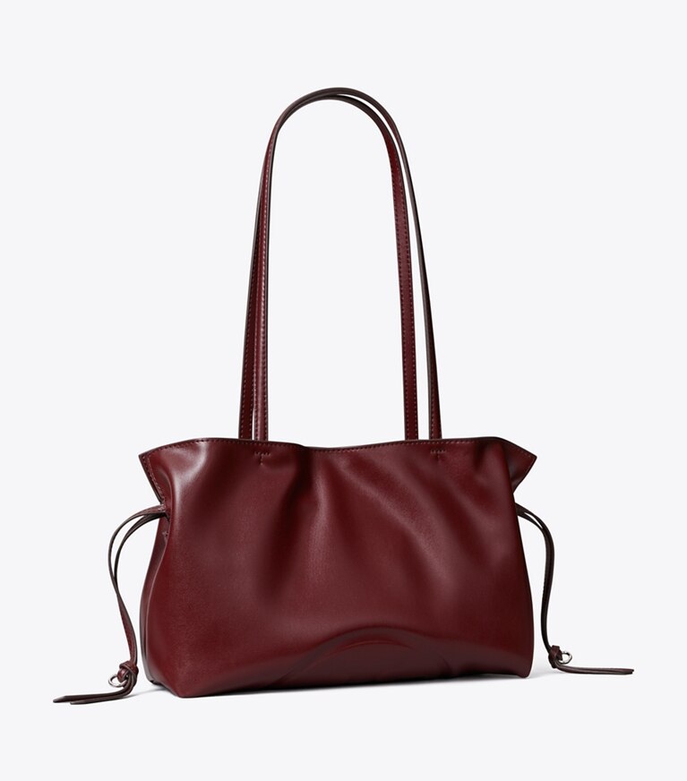 Tory Burch designer borse shopping Shopping piccola con coulisse Ella natuura™ in Merlot angle