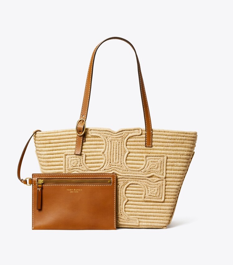 Tory Burch designer borse shopping Shopping piccola Ella in rafia strutturata in Natural dettaglio