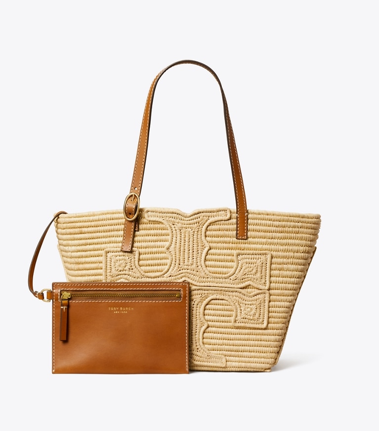 Tory Burch designer borse shopping Shopping piccola Ella in rafia strutturata in Natural dettaglio