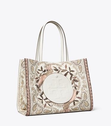 Tory Burch designer borse shopping Shopping piccola Ella stampata in Pink Cockatoo angle