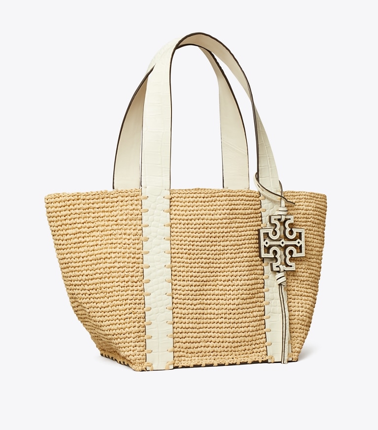 Tory Burch designer borse shopping Shopping piccola in paglia in Natural / Warm White angle