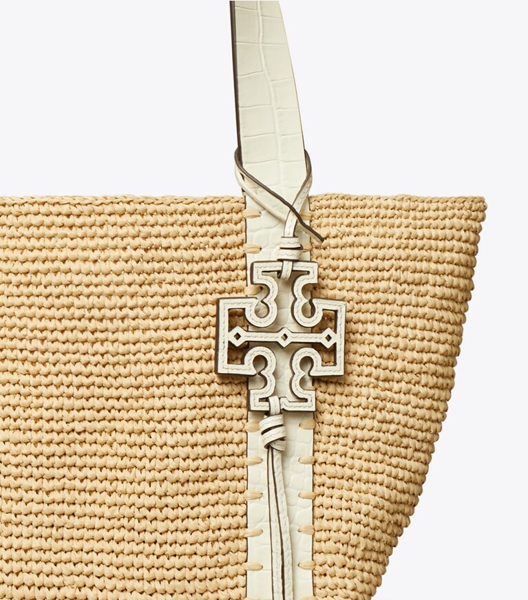 Tory Burch designer borse shopping Shopping piccola in paglia in Natural / Warm White angle