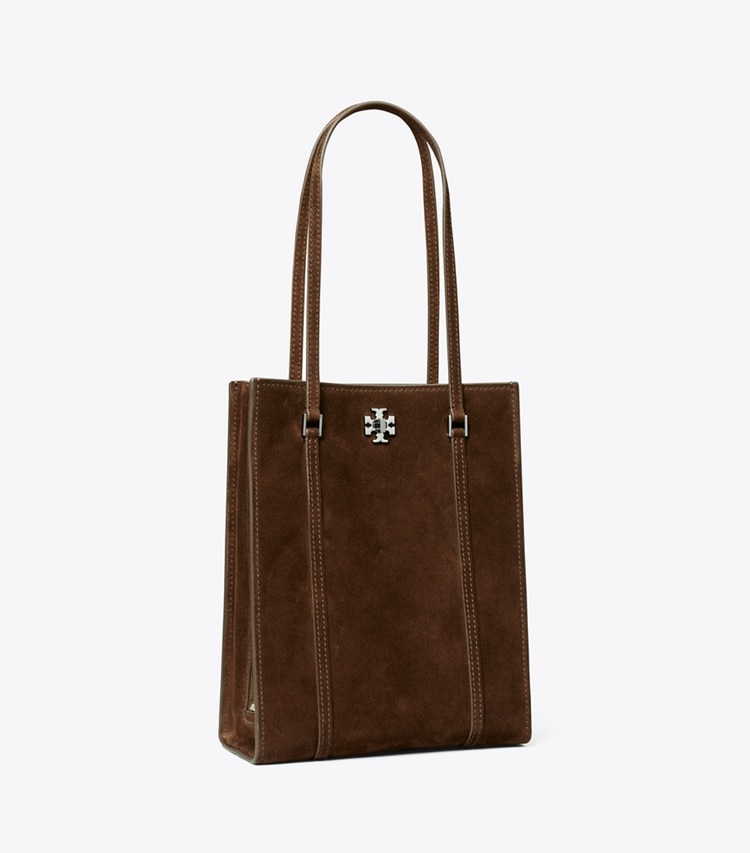 Tory Burch designer borse shopping Shopping piccola Kira Turnlock in suede in Dark Cocoa angle