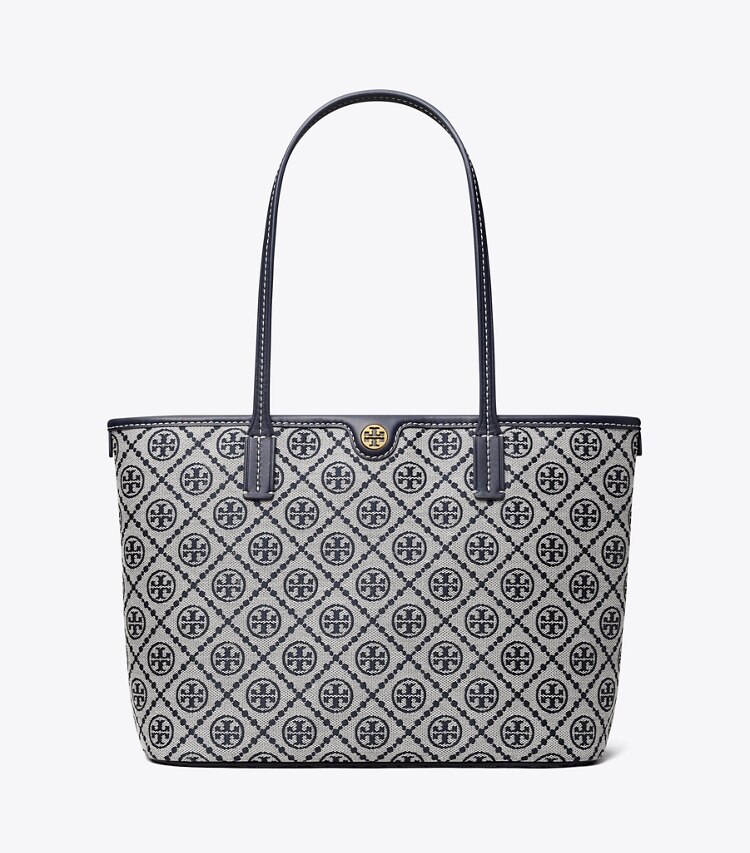 Tory Burch designer borse shopping Shopping piccola T Monogram con zip in Tory Navy front