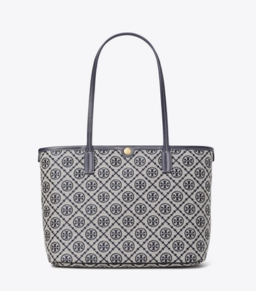 Tory Burch designer borse shopping Shopping piccola T Monogram con zip in TORY NAVY front