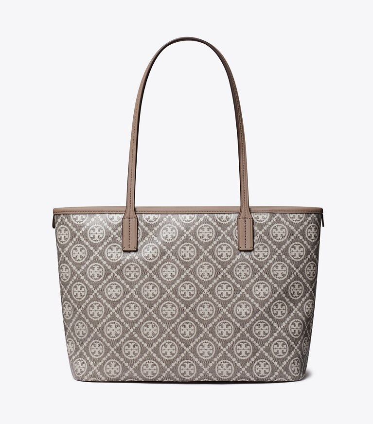 Tory Burch designer borse shopping Shopping piccola T Monogram in jacquard rivestito con zip in Charcoal indietro