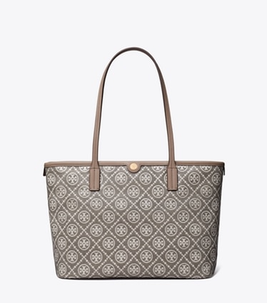 Tory Burch designer borse shopping Shopping piccola T Monogram in jacquard rivestito con zip in Charcoal front