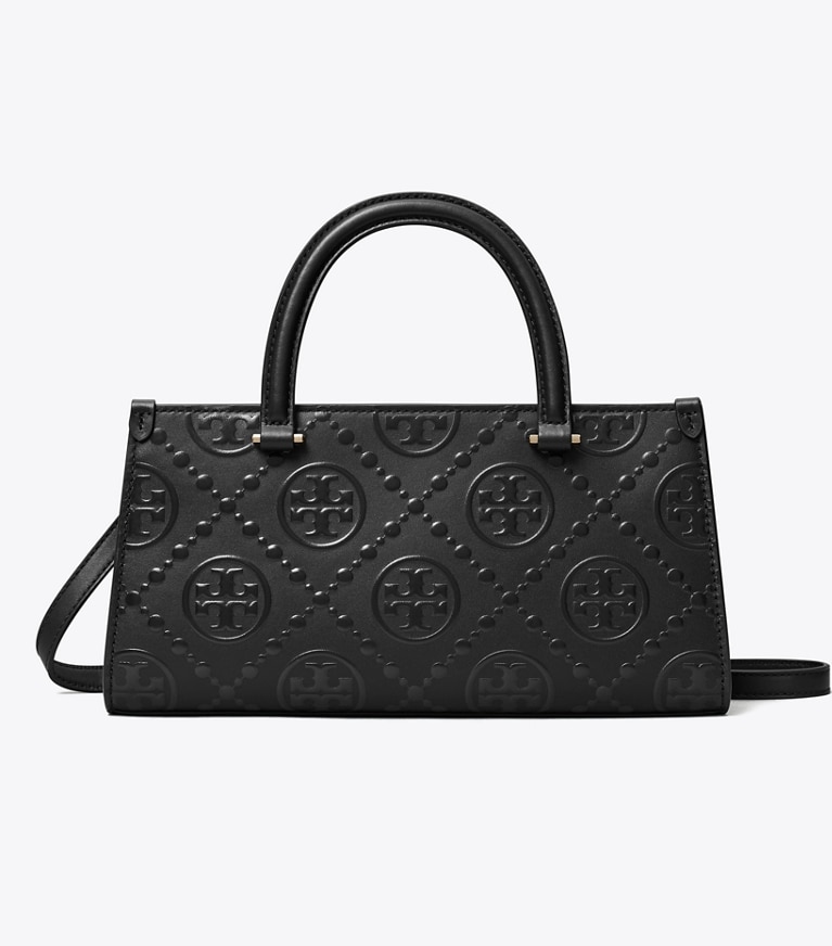 Tory Burch designer bauletto Shopping piccola T Monogram rettangolare con rilievo in Black angle