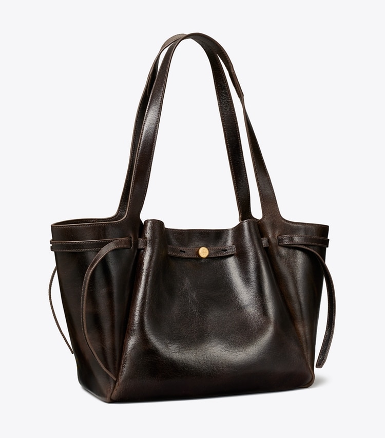 Tory Burch designer borse shopping Shopping Romy con effetto vissuto in Dark Brown angle