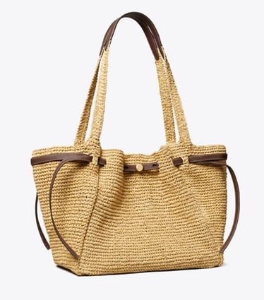 Tory Burch designer borse shopping Shopping Romy intrecciata in Natural angle