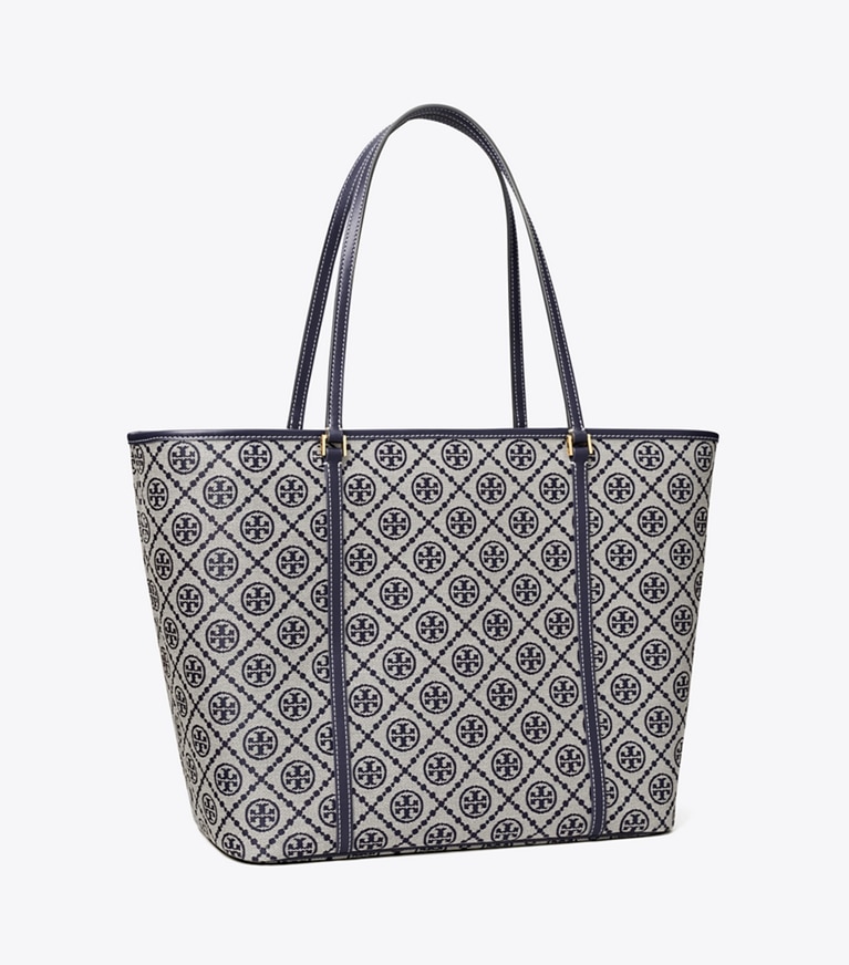 Tory Burch designer borse shopping Shopping T Monogram con zip in Tory Navy angle