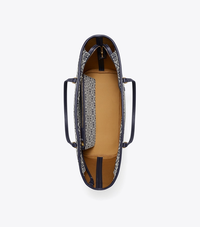 Tory Burch designer borse shopping Shopping T Monogram con zip in Tory Navy superiore