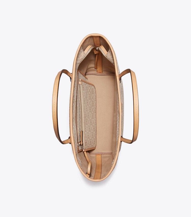 Tory Burch designer borse shopping Shopping T Monogram con zip in Flax superiore