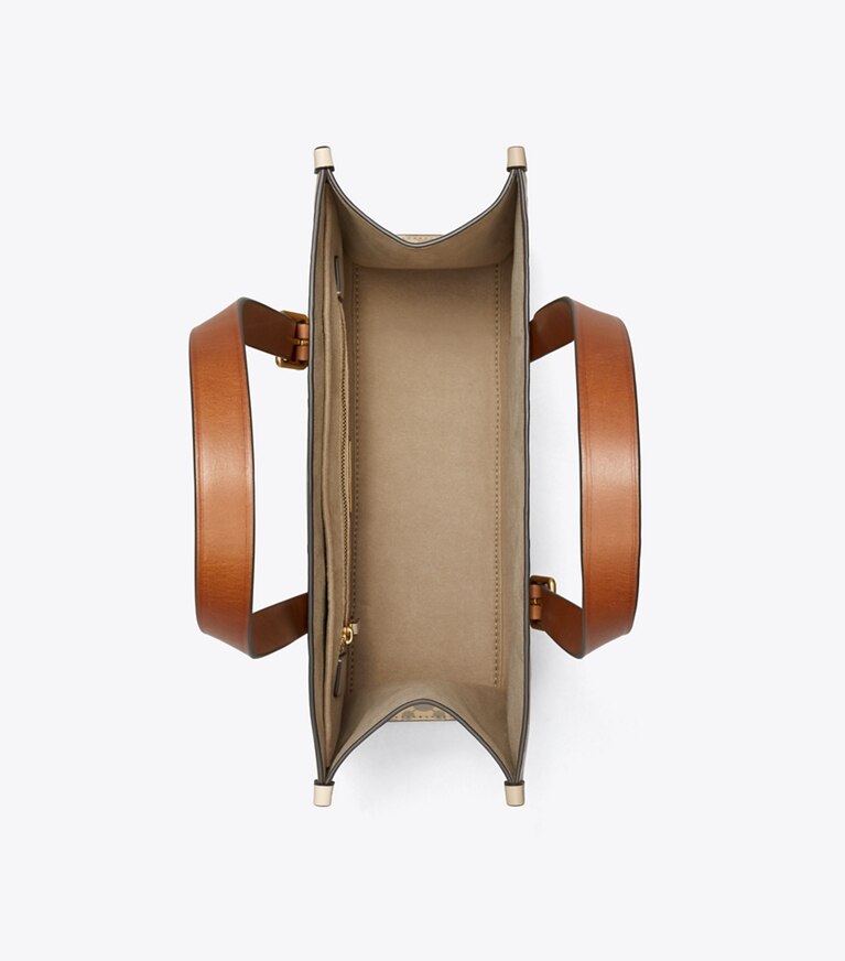 Tory Burch designer borse shopping Shopping T Monogram piccola con rilievo a contrasto in LONGAN / New Cream angle