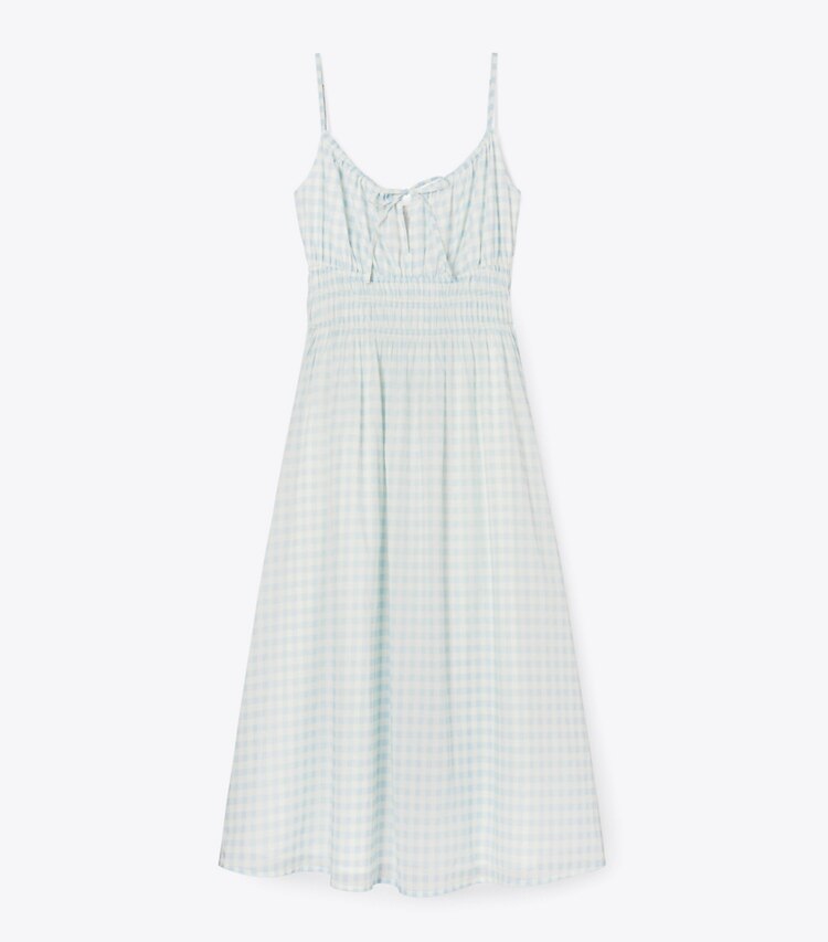 Tory Burch designer coverups Short Beach Dress in Swim Blue Gingham front