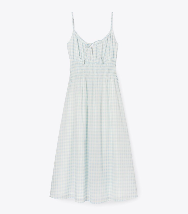 Tory Burch designer coverups Short Beach Dress in Swim Blue Gingham front