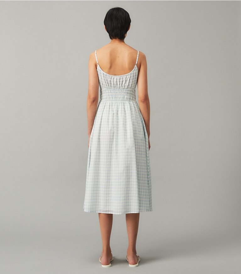 Tory Burch designer coverups Short Beach Dress in Swim Blue Gingham front