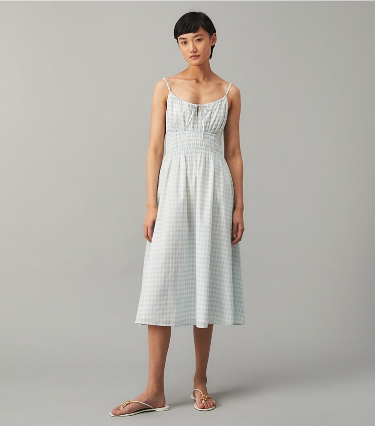 Tory Burch designer coverups Short Beach Dress in Swim Blue Gingham front