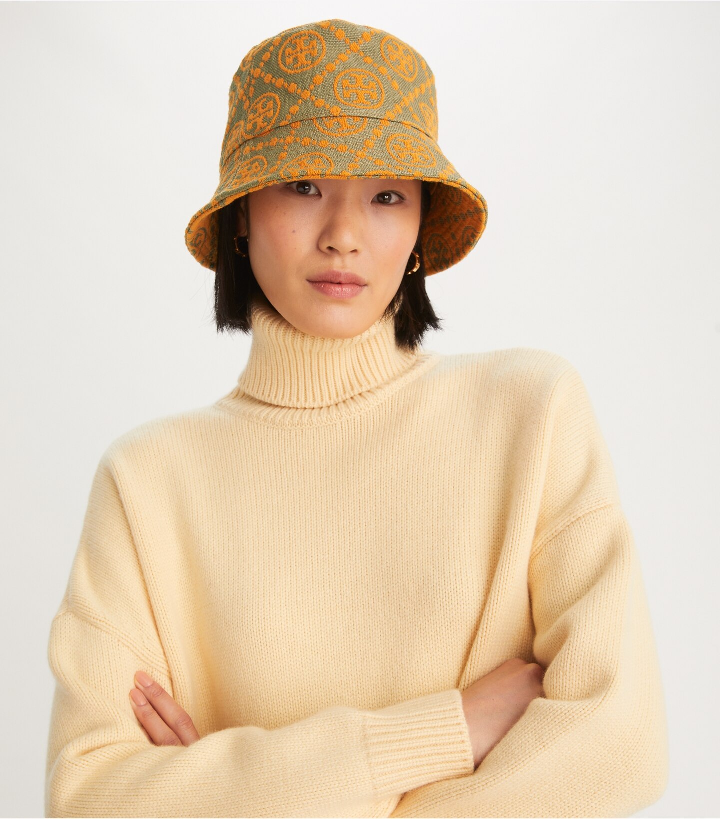 Short-Brim T Monogram Jacquard Raffia Bucket Hat 