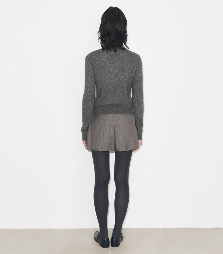Tory Burch diseñador prendas inferiores Short de lana en Black / Gray parte posterior en modelo