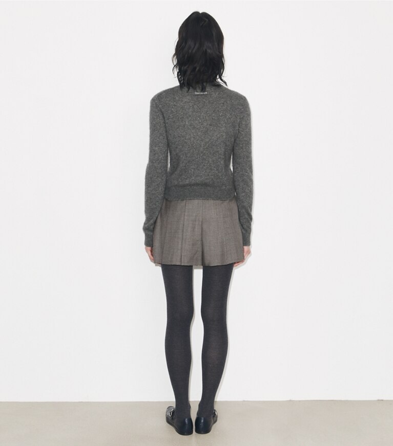 Tory Burch diseñador prendas inferiores Short de lana en Black / Gray parte posterior en modelo