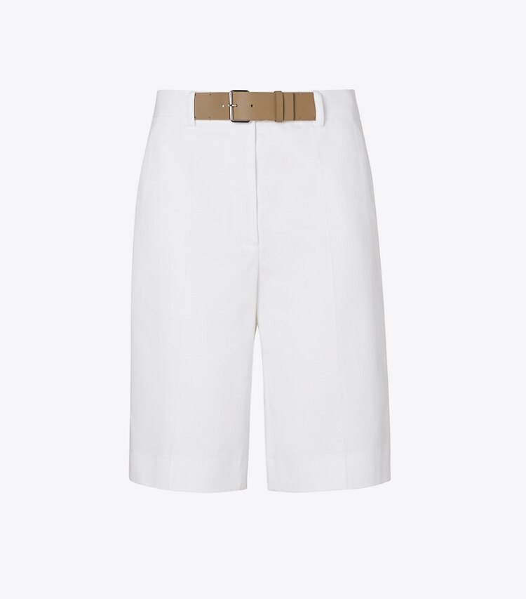 Tory Burch designer bas Short en coton ceinturé in White front