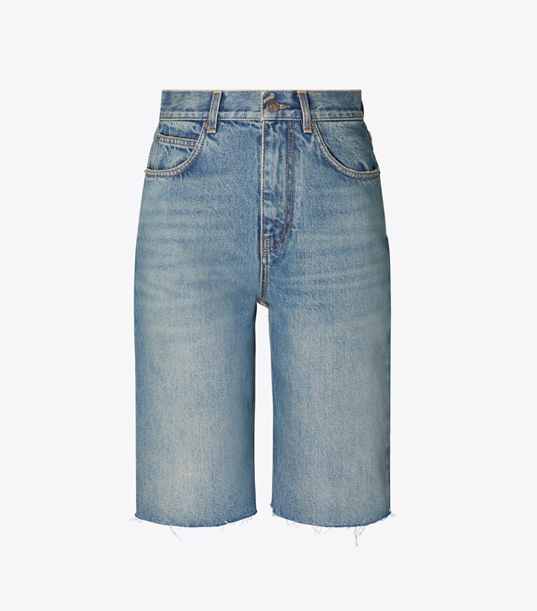 Tory Burch designer bas Short en denim de coton in Vintage Blue Wash front